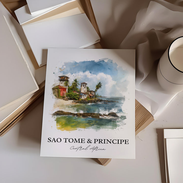 Sao Tome and Principe Art, São Tomé Print, Africa Watercolor Art, Sao Tome and Principe Gift, Travel Print, Travel Poster, Housewarming Gift