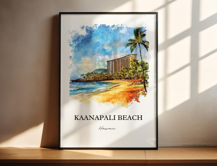 Kaanapali Beach Wall Art, Maui Hawaii Print, Maui Watercolor Art, Kaanapali Beach Gift, Travel Print, Travel Poster, Housewarming Gift