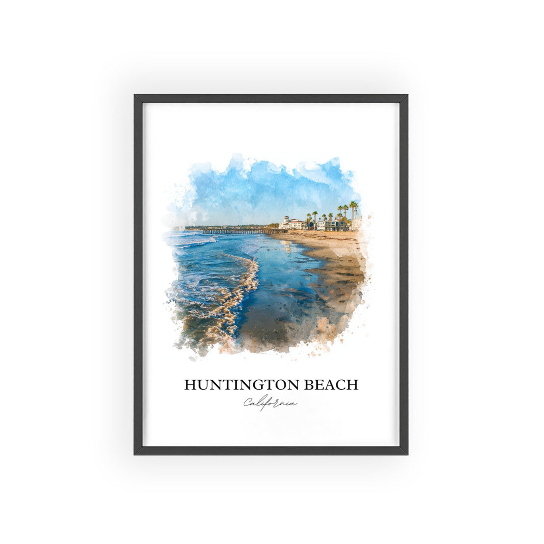 Huntington Beach Wall Art, California Print, Los Angeles Watercolor Art, LA Gift, Travel Print, Travel Poster, Housewarming Gift