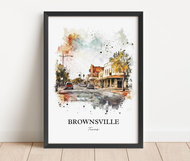 Brownsville TX Wall Art, Cameron County Print, Texas Watercolor Art, Brownsville Texas Gift, Travel Print, Travel Poster, Housewarming Gift
