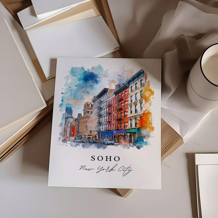 SoHo NYC watercolor travel art - Manhattan, SoHo print, Wedding gift, Birthday present, Custom Text, Perfect Gift