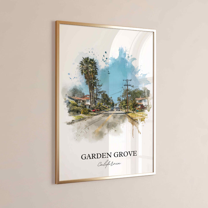 Garden Grove CA Wall Art, Orange County Print, California Watercolor Art, Garden Grove Gift, Travel Print, Travel Poster, Housewarming Gift