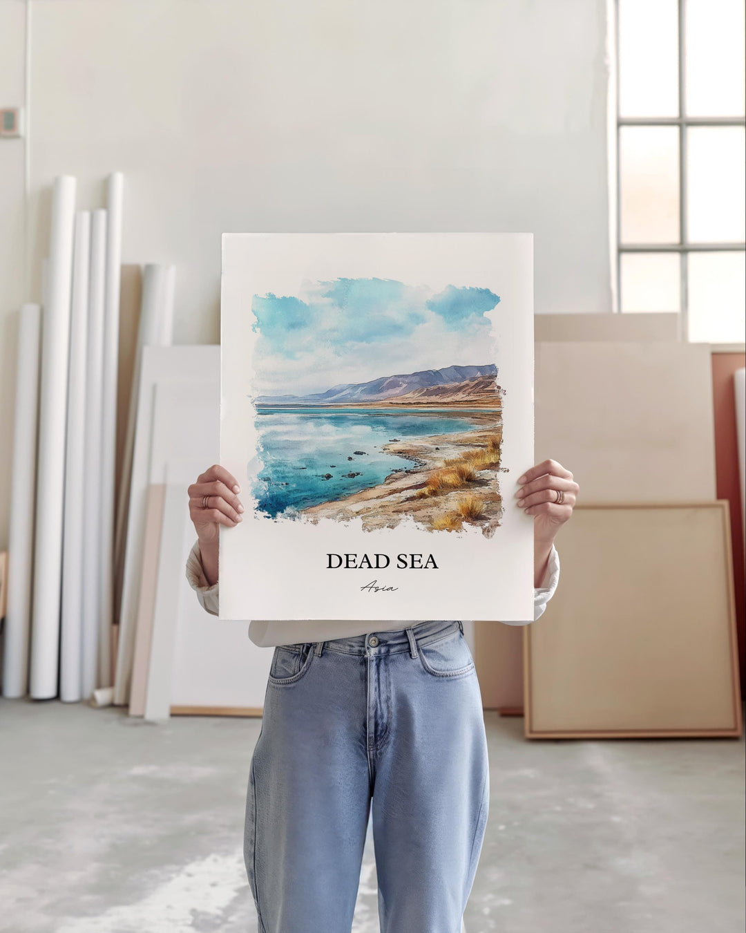 Dead Sea Wall Art, Dead Sea Asia Print, Dead Sea Watercolor Art, Dead Sea Gift, Travel Print, Travel Poster, Housewarming Gift