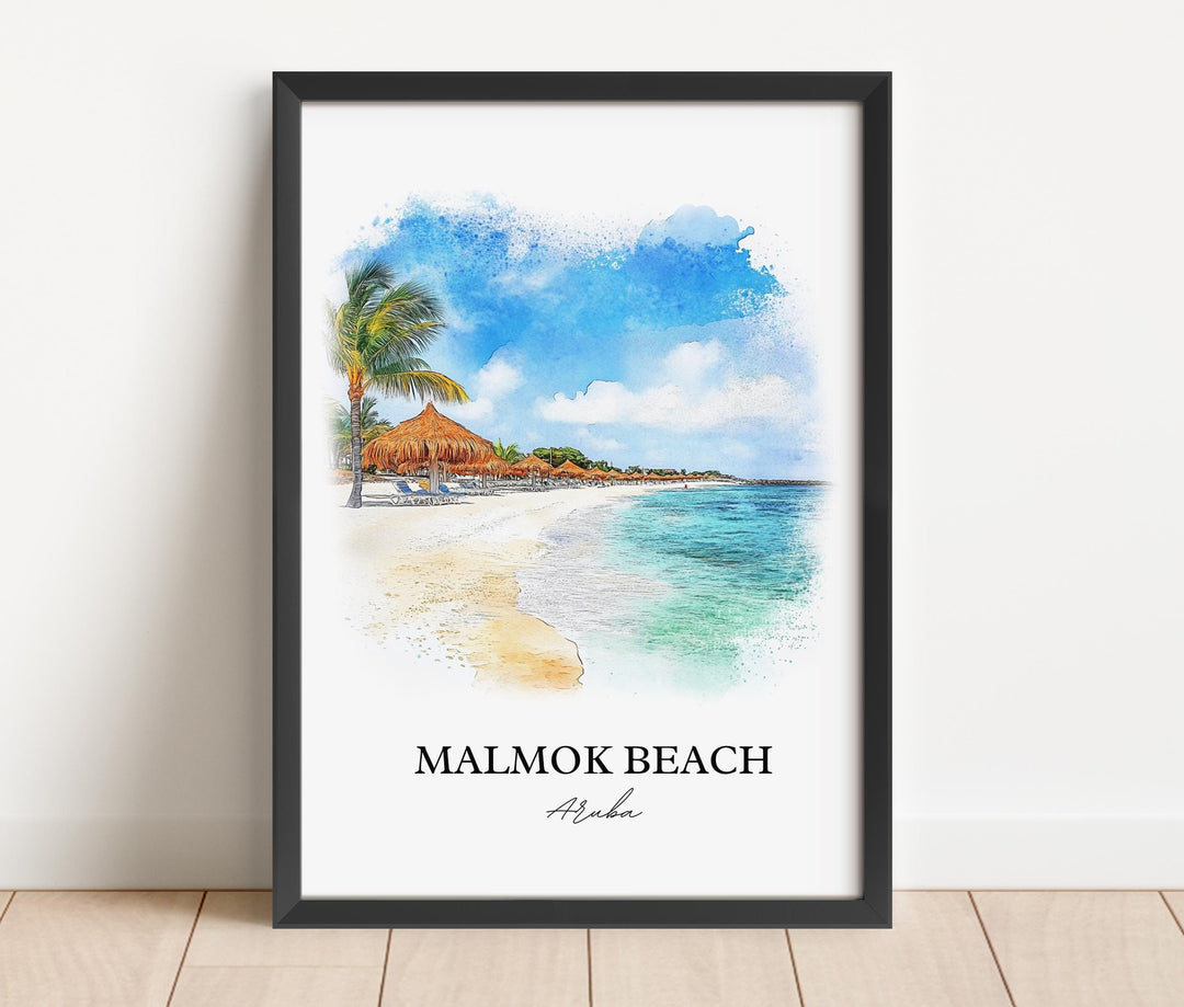 Malmok Beach Wall Art, Tres Trapi Print, Aruba Watercolor Art, Malmok Beach Gift, Travel Print, Travel Poster, Housewarming Gift