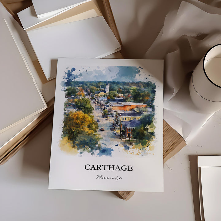 Carthage MO Wall Art, Jasper County Print, Missouri Watercolor Art, Carthage Missouri Gift, Travel Print, Travel Poster, Housewarming Gift