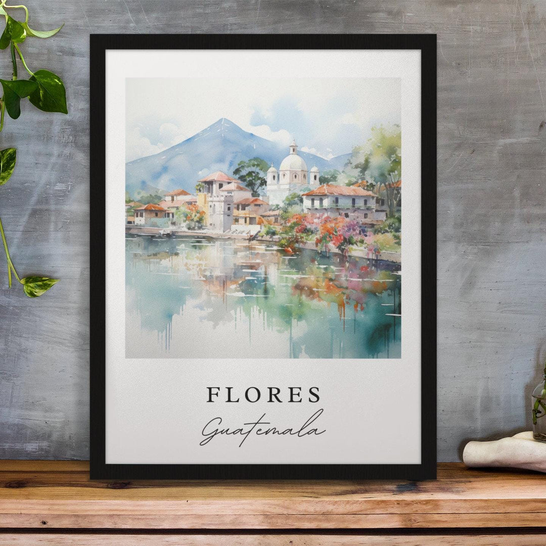 Flores Guatemala wall art - Guatemala, Flores poster, Flores Wedding gift, Petén Region present, Custom Text, Personalized Gift