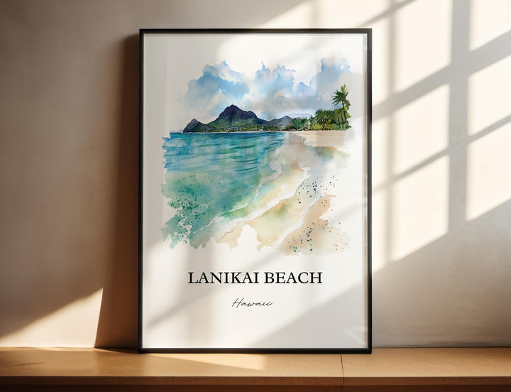 Lanikai Beach Wall Art, Kailua Print, Mokulua Islands Watercolor Art, Lanikai Beach Gift, Travel Print, Travel Poster, Housewarming Gift