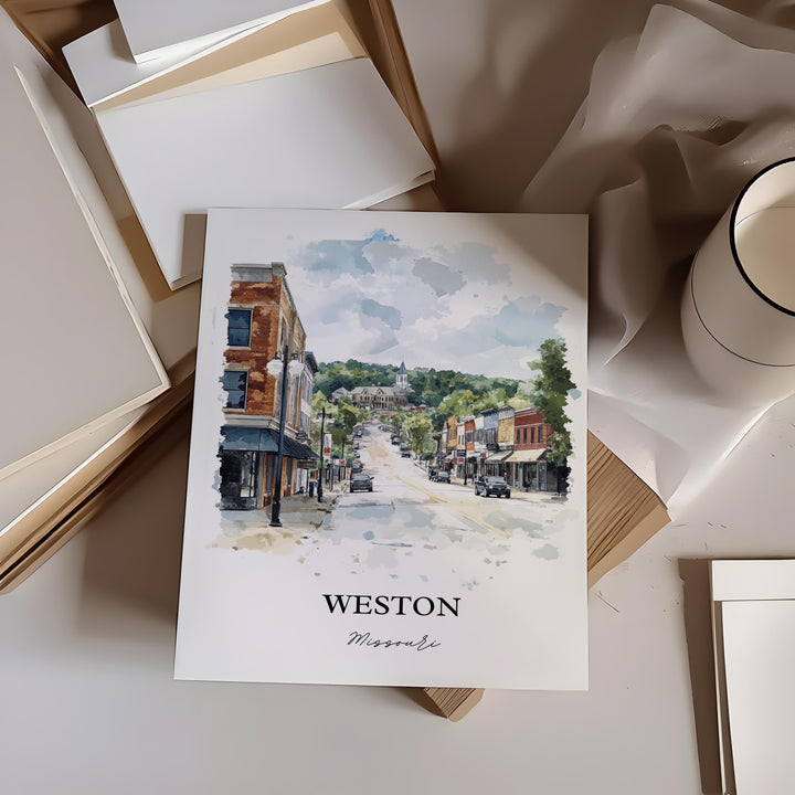 Weston MO Wall Art, Platte County Print, Missouri Watercolor Art, Weston Missouri Gift, Travel Print, Travel Poster, Housewarming Gift