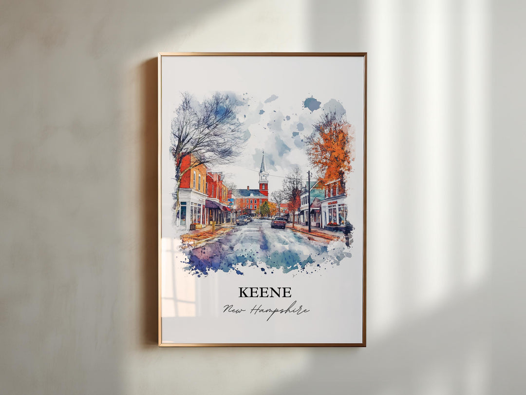 Keene NH Wall Art, Keene Print, New Hampshire Watercolor Art, Keene NH Gift, Travel Print, Travel Poster, Housewarming Gift