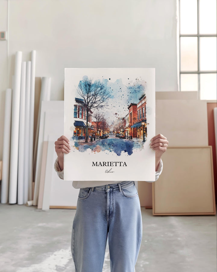 Marietta OH Wall Art, Washington County Print, Ohio Watercolor Art, Marietta Ohio Gift, Travel Print, Travel Poster, Housewarming Gift