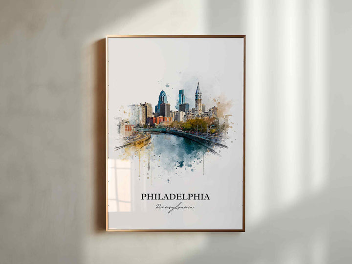 Philadelphia Wall Art, Philly Print, Philadelphia Watercolor Art, Philly Skyline Gift, Travel Print, Travel Poster, Housewarming Gift