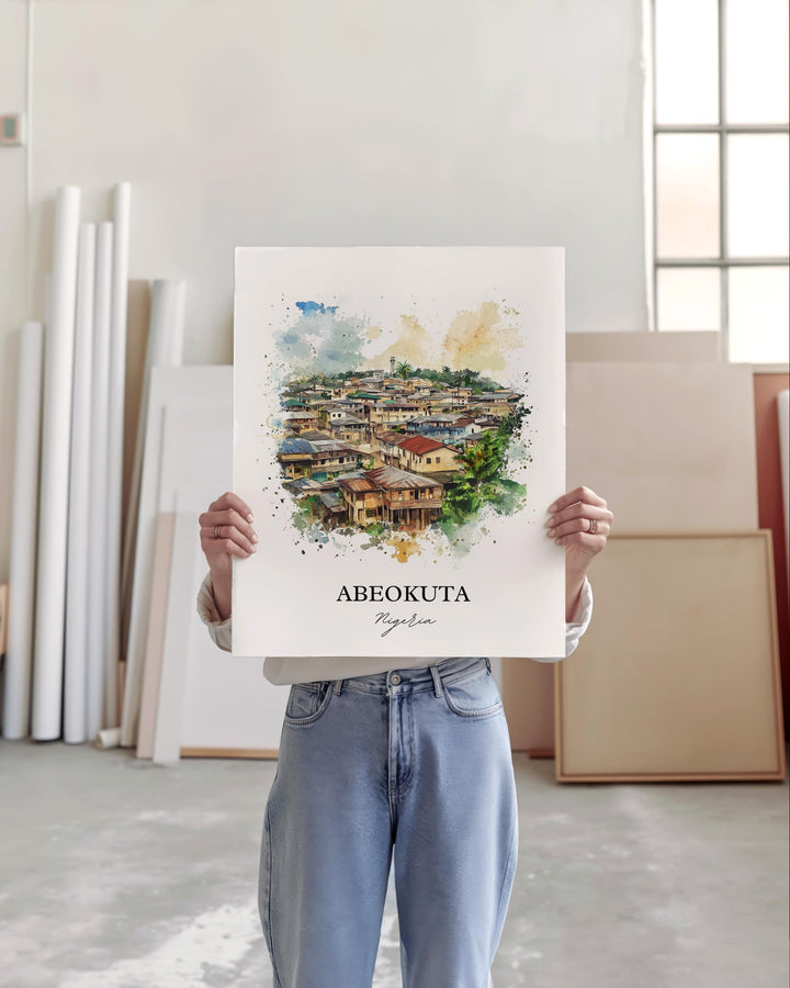 Abeokuta Wall Art, Ogun State Nigeria Print, Nigeria Watercolor Art, Abeokuta Nigeria Gift, Travel Print, Travel Poster, Housewarming Gift