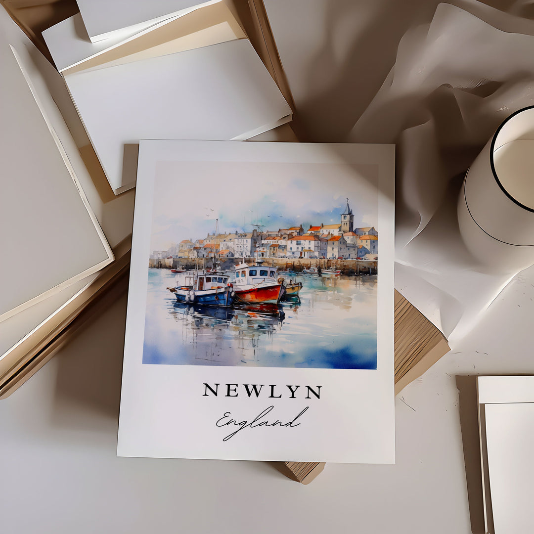 Newlyn England Wall Art, Newlyn Print, Cornwall Watercolor Art, Newlyn UK Gift,