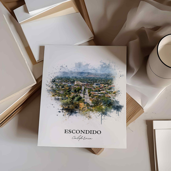 Escondido CA Wall Art, Escondido Print, Escondido Watercolor Art, Escondido California Gift, Travel Print, Travel Poster, Housewarming Gift