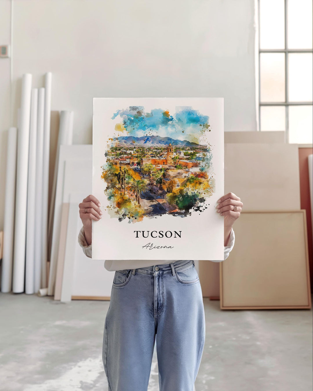 Tucson AZ Wall Art, Tucson Print, Tucson Watercolor Art, Pima County Gift, Travel Print, Travel Poster, Housewarming Gift