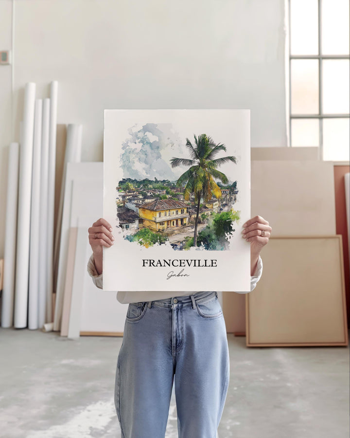Franceville Wall Art, Franceville Gabon Print, Gabon Watercolor Art, Gabon Gift, Travel Print, Travel Poster, Housewarming Gift