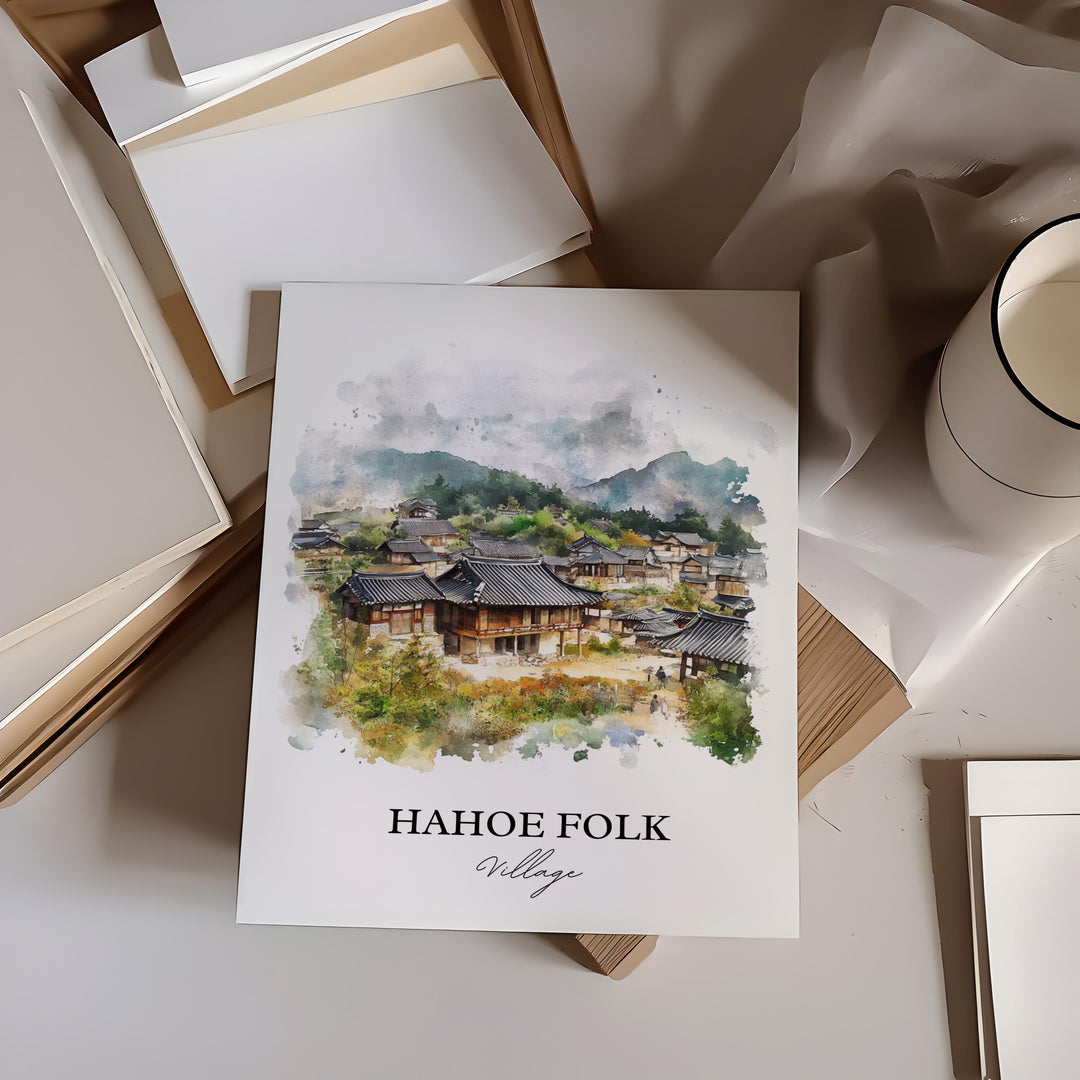 Hahoe Folk Village Wall Art, Angong Print, South Korea Watercolor Art, Gyeongsangbuk-do Gift, Travel Print, Travel Poster, Housewarming Gift