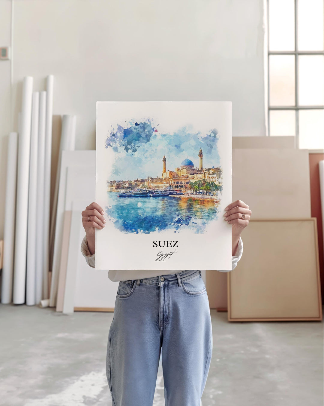 Suez Egypt Wall Art, Suez Canal Print, Egypt Watercolor Art, Suez Egypt Gift, Travel Print, Travel Poster, Housewarming Gift