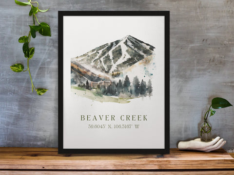 Beaver Creek traditional travel art - Colorado, Beaver cREEK poster, Wedding gift, Birthday present, Custom Text, Personalised Gift