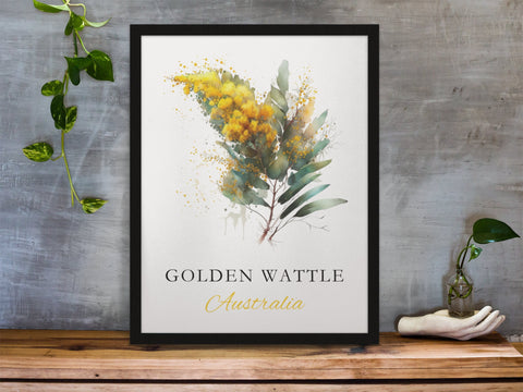 Golden Wattle Blooms: A Vibrant Watercolor Art of Australia's National Flower