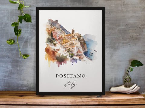 Positano traditional travel art - Italy, Positano poster, Wedding gift, Birthday present, Custom Text, Personalised Gift