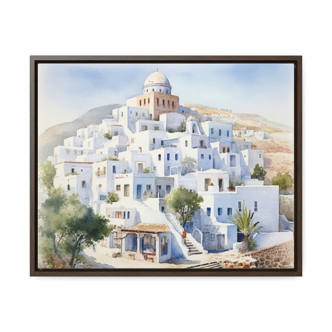 Patmos, Greece: Elegant Framed Watercolor Gallery Wrap - Authentic Greek Island Landscape Wall Art Décor