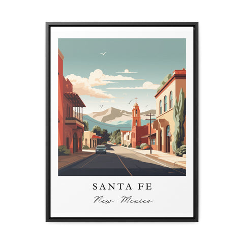 Santa Fe traditional travel art - New Mexico, Santa Fe poster, Wedding gift, Birthday present, Custom Text, Personalised Gift