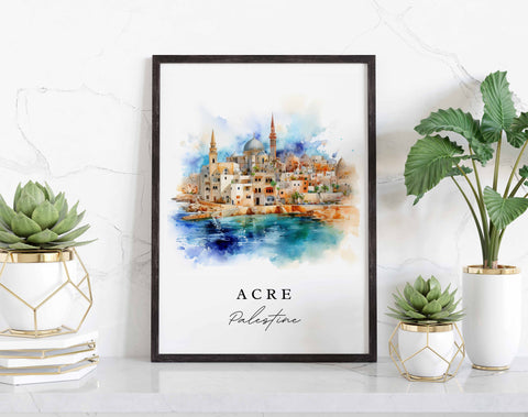 Acre traditional travel art - Palestine, Acre poster print, Wedding gift, Birthday present, Custom Text, Perfect Gift