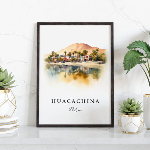 Huacachina traditional travel art - Peru, Huacachina poster print, Wedding gift, Birthday present, Custom Text, Perfect Gift