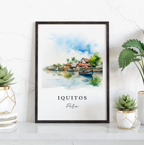 Iquitos traditional travel art - Brazil, Iqiutos poster print, Wedding gift, Birthday present, Custom Text, Perfect Gift
