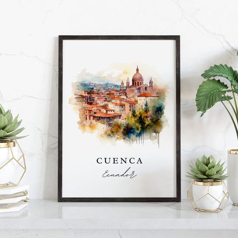 Cuenca traditional travel art - Ecuador, Cuenca poster print, Wedding gift, Birthday present, Custom Text, Perfect Gift