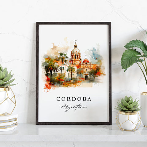 Cordoba traditional travel art - Argentina, Cordoba poster print, Wedding gift, Birthday present, Custom Text, Perfect Gift