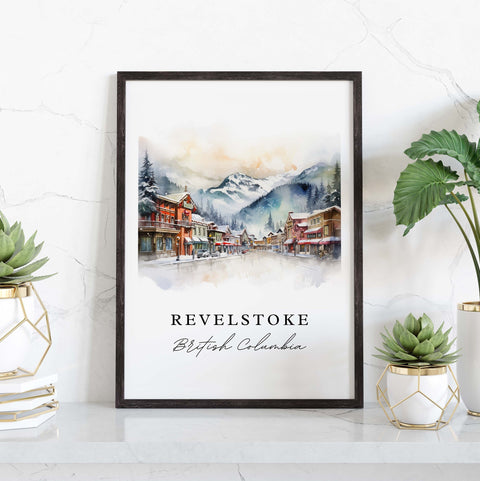 Revelstoke traditional travel art - British Columbia, Revelstoke poster print, Wedding gift, Birthday present, Custom Text, Perfect Gift