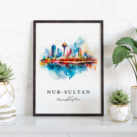 Nur-Saltan (Astana) traditional travel art - Kazakhstan, Nur-Saltan print, Wedding gift, Birthday present, Custom Text, Perfect Gift
