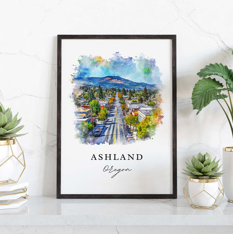 Ashland traditional travel art - Oregon, Ashland print, Wedding gift, Birthday present, Custom Text, Perfect Gift