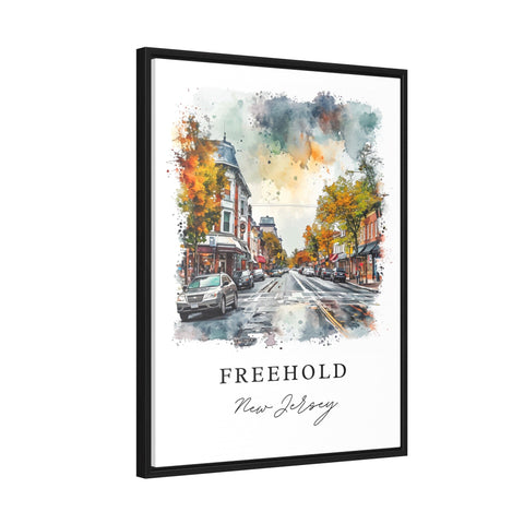 Freehold NJ traditional watercolor art - New Jersey, Freehold print, Wedding gift, Birthday present, Custom Text, Perfect Gift