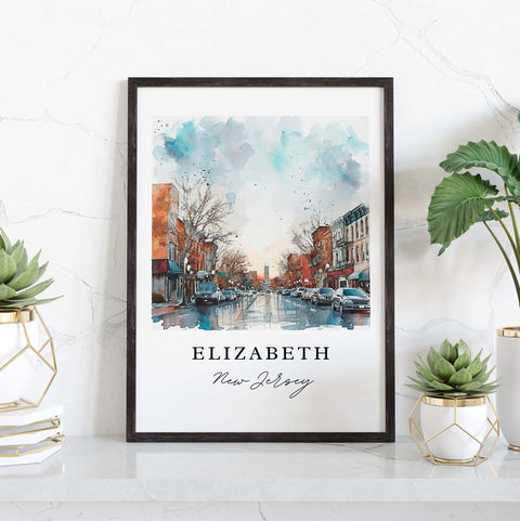 Elizabeth NJ traditional travel art - New Jersey, Elizabeth print, Wedding gift, Birthday present, Custom Text, Perfect Gift