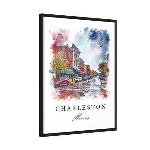 Charleston Illinois traditional travel art - IL, Charleston print, Wedding gift, Birthday present, Custom Text, Perfect Gift