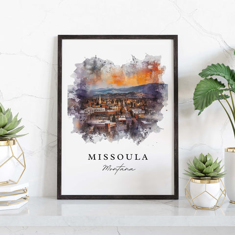 Missoula MT traditional travel art - Montana, Missoula print, Wedding gift, Birthday present, Custom Text, Perfect Gift