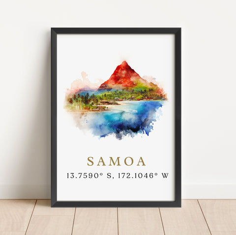 Samoa travel art - Samoa poster print with coordinates, Wedding gift, Birthday present, Custom Text, Perfect Gift