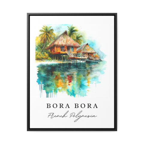 Bora Bora traditional travel art - French Polynesia, Bora Bora print, Wedding gift, Birthday present, Custom Text, Perfect Gift