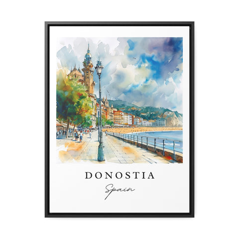 Donostia traditional travel art - Spain, Donostia print, Wedding gift, Birthday present, Custom Text, Perfect Gift