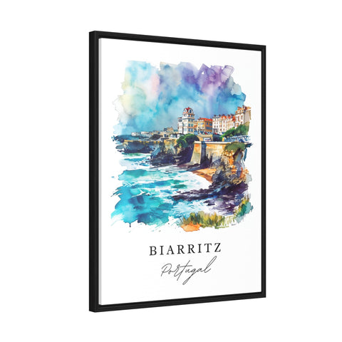 Biarritz traditional travel art - Portugal, Biarritz print, Wedding gift, Birthday present, Custom Text, Perfect Gift