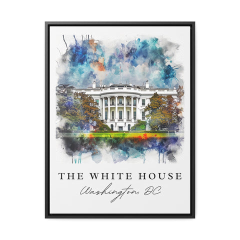 The White House traditional travel art - Washington DC, White House print, Wedding gift, Birthday present, Custom Text, Perfect Gift