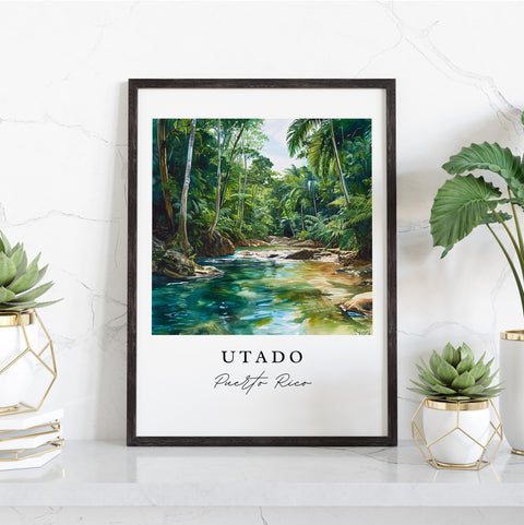 Utado traditional travel art - Puerto Rico, Utado print, Wedding gift, Birthday present, Custom Text, Perfect Gift