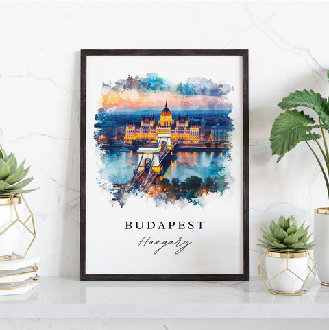 Budapest traditional travel art - Hungary, Budapest print, Wedding gift, Birthday present, Custom Text, Perfect Gift