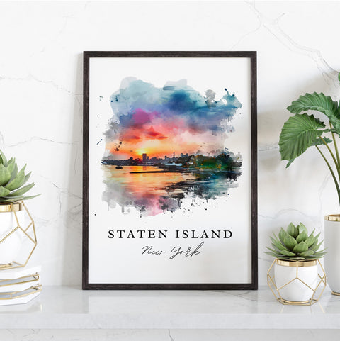 Staten Island traditional travel art - New York, Staten Island print, Wedding gift, Birthday present, Custom Text, Perfect Gift