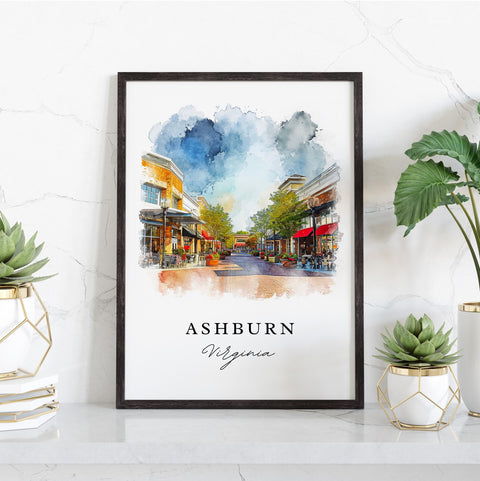Ashburn traditional travel art - Virginia, Ashburn print, Wedding gift, Birthday present, Custom Text, Perfect Gift