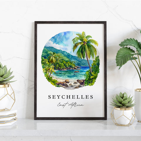 Seychelles traditional travel art - East Africa, Seychelles print, Wedding gift, Birthday present, Custom Text, Perfect Gift