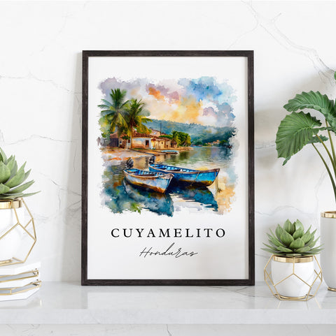 Cuyamelito traditional travel art - Honduras, Cuyamelito print, Wedding gift, Birthday present, Custom Text, Perfect Gift